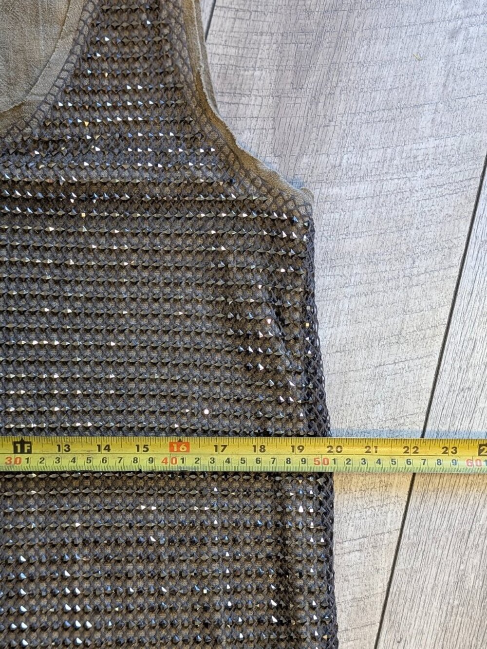 Zara Studded Mesh Khaki Mini Dress Sleeveless Shift L ZW Collection Modern Glam - Picture 14 of 15